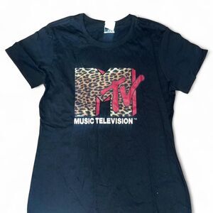 MTV Women's Vintage style Leopard Logo Tshirt SZ M